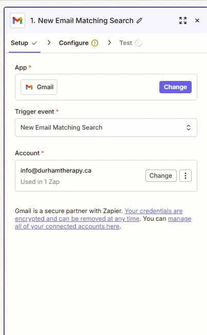 Durham Gmail trigger in Zapier