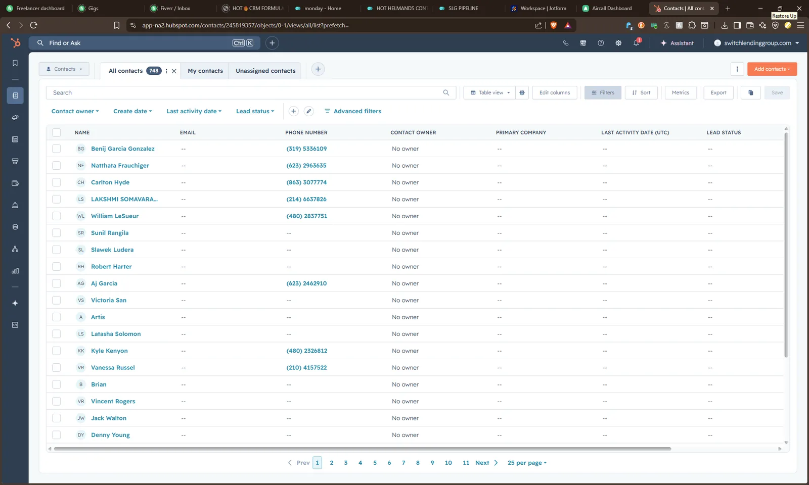 HubSpot contacts system for Switch Lending Group